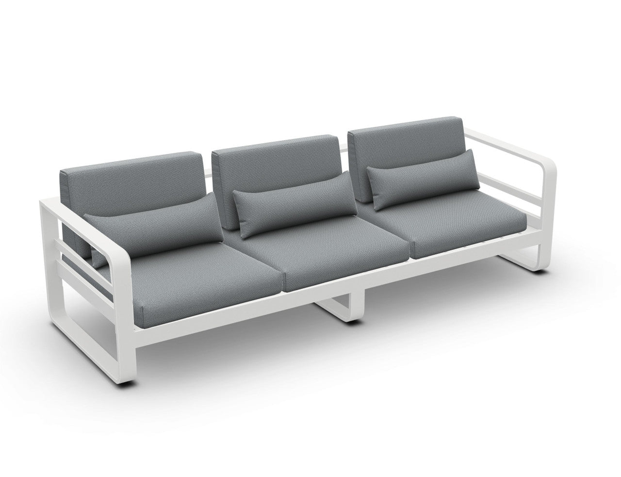 Jati & Kebon Coral Aluminium Garden 3 Seat Sofa - White - Grey Sunbrella Cushions