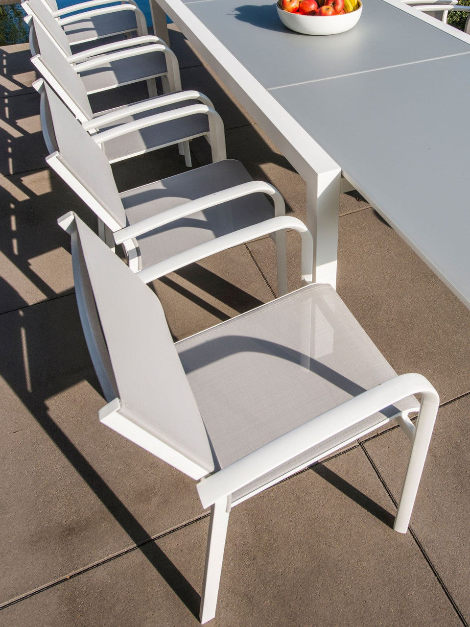 Jati & Kebon Coral 8 Seat Garden Dining Set - Mat White Aluminium Frame With Grey Top