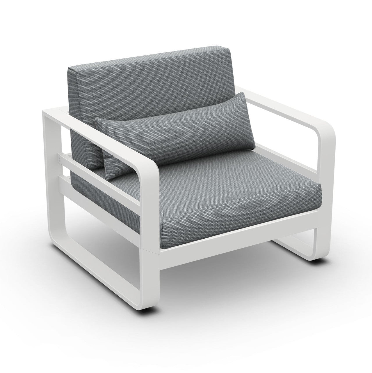 Jati & Kebon Coral Aluminium Garden Armchair - White Frame - Grey Sunbrella Cushions